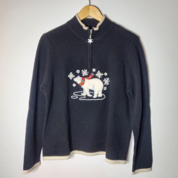 Charter Club 100% lambswool black cardigan sweater with polar Bear theme NWT - Picture 1 of 7